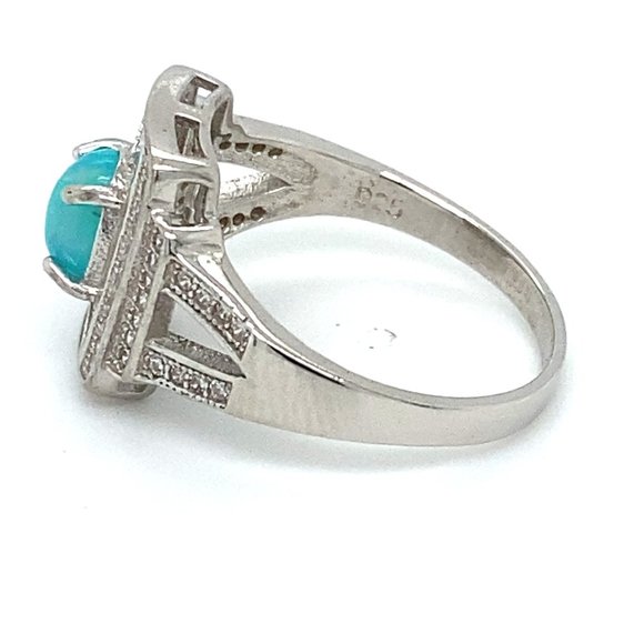 Blue Opal .75ct Platinum Finish Solid Silver Ring - Picture 6 of 7